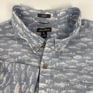 Eddie Bauer Mens T2XL Blue Fish Print Short Sleeve Button Down Shirt Classic Fit